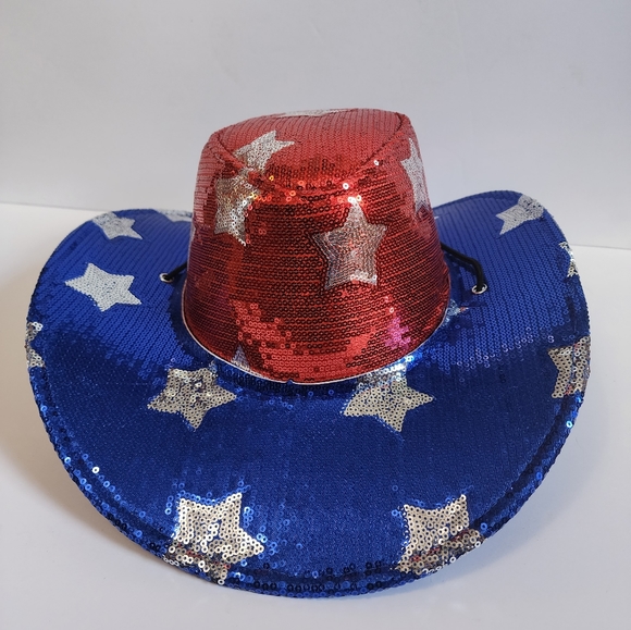 Patriotic sequin sparkle cowboy cowgirl hat USA 4th July memorial - Picture 1 of 4